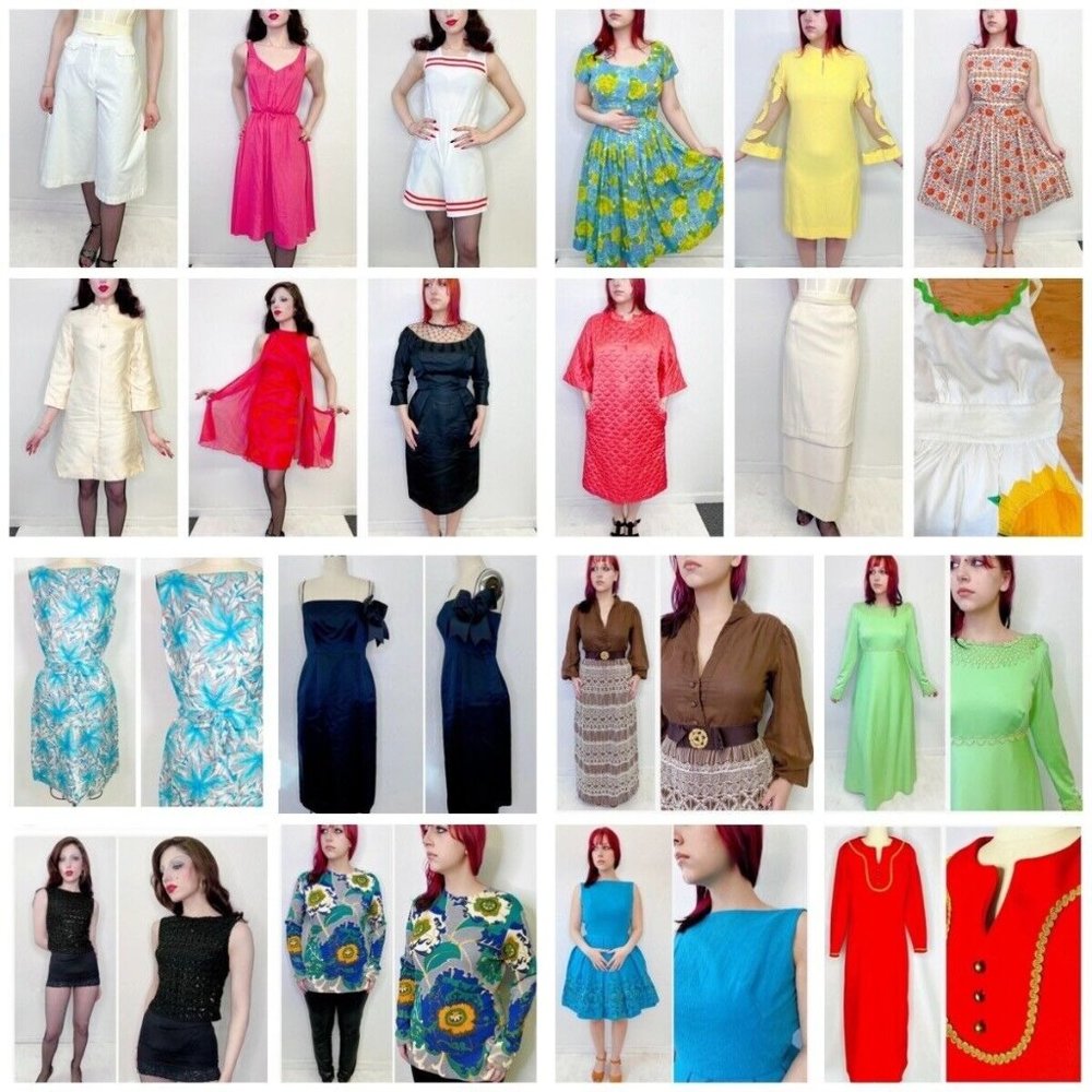 Vintage 60s 70s MCM Pinup Lot 20 Dresses tops Wholesale Dealer Bundle Lot VLV